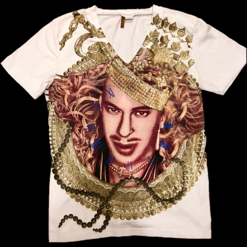 John Galliano Gold Portrait V-Neck - V. RARE - S